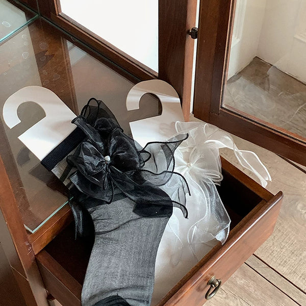 Fashion niche Lolita JK socks women's double yarn bow lace sweet medium tube princess socks thin