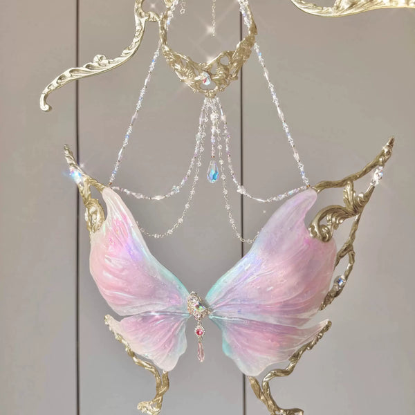 Fairy mermaid pink butterfly bustier beaded chain bra bandeau top sequin skirt handmade