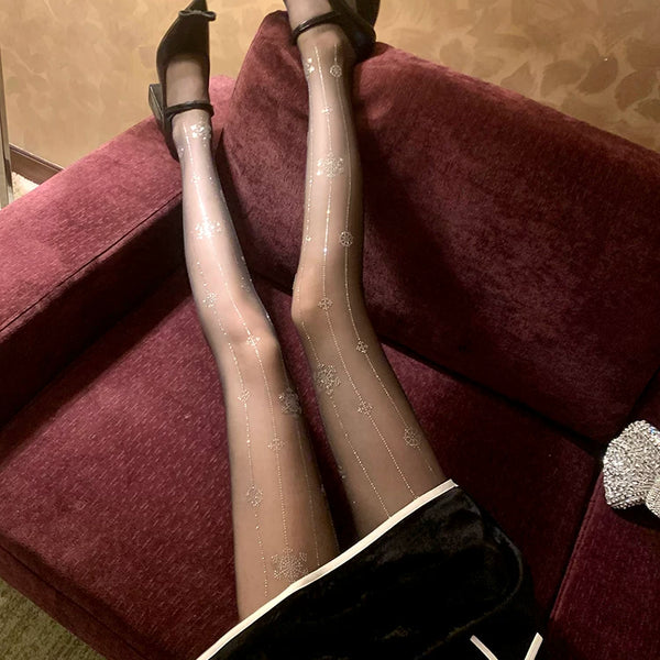 Fashion niche, Royal Sister Spice Girl hot diamond snowflake rhinestone heavy industry can cut black milk white stockings at will