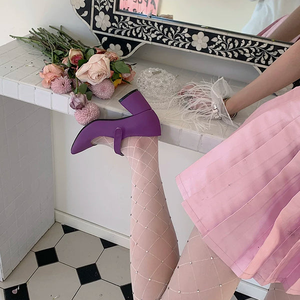 Fashion niche Japanese Internet celebrity sexy diamond net flash diamond jumpsuit white stockings women pure want to show thin leggings