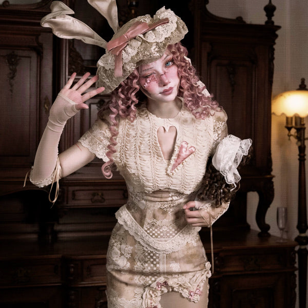 Crew Neck Hollow Elegant Love Vintage Short Lace Top Christmas Halloween Top