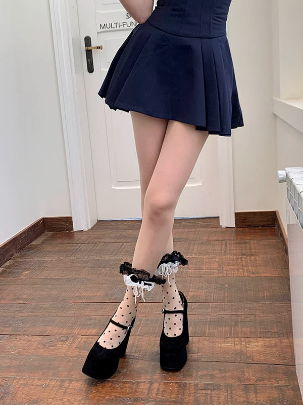 Fashion niche design chaos thin Japanese pearl pendant polka dot dot single case glass silk stacking socks