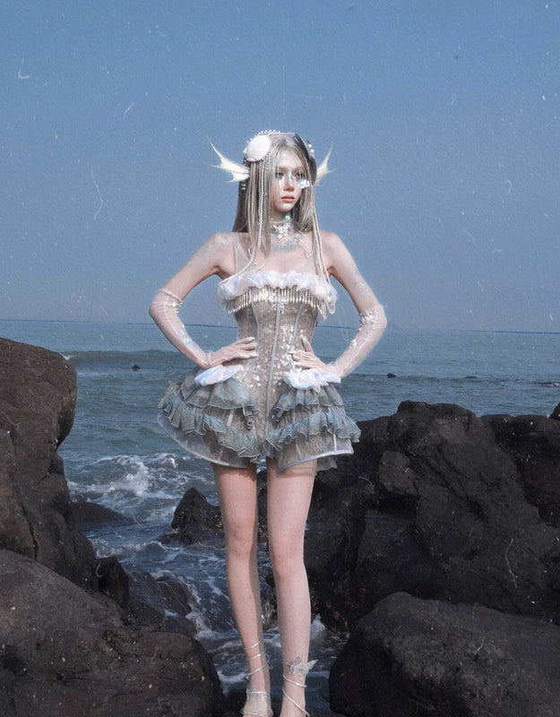 Heavy Industry Sequins Polarized Fishbone Jellyfish Holiday Dress Christmas