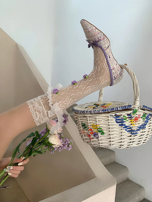 Fashion niche design girl lace tube socks summer mesh thin Japanese hollow stacking socks