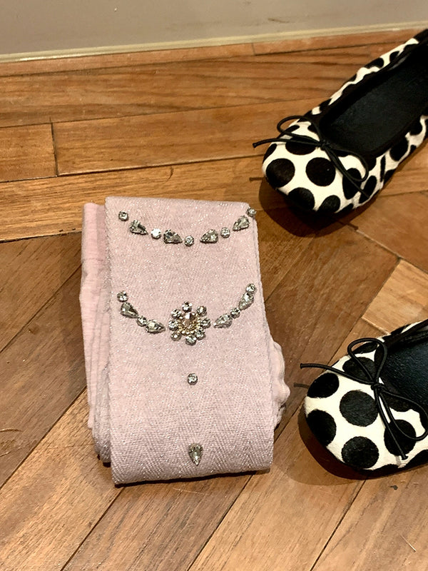 Fashion niche design heavy industry rhinestone Japanese jk white pantyhose black bright silk leggings