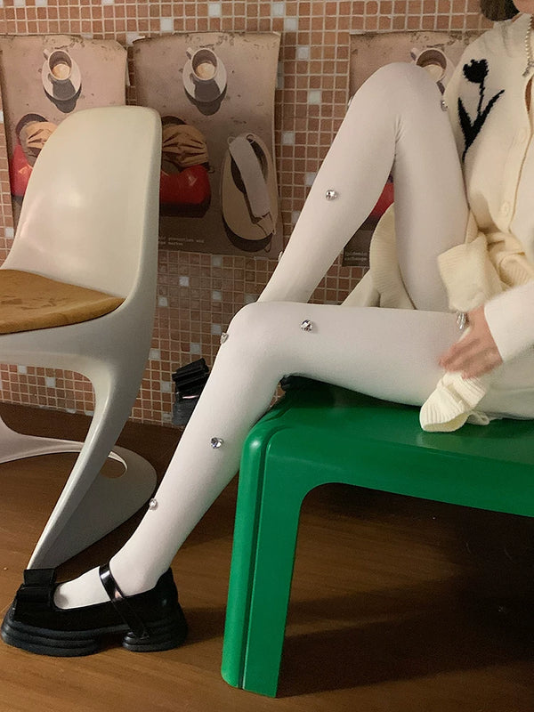 Fashion original niche design rhinestone love Japanese velvet thickened leggings women's white pantyhose