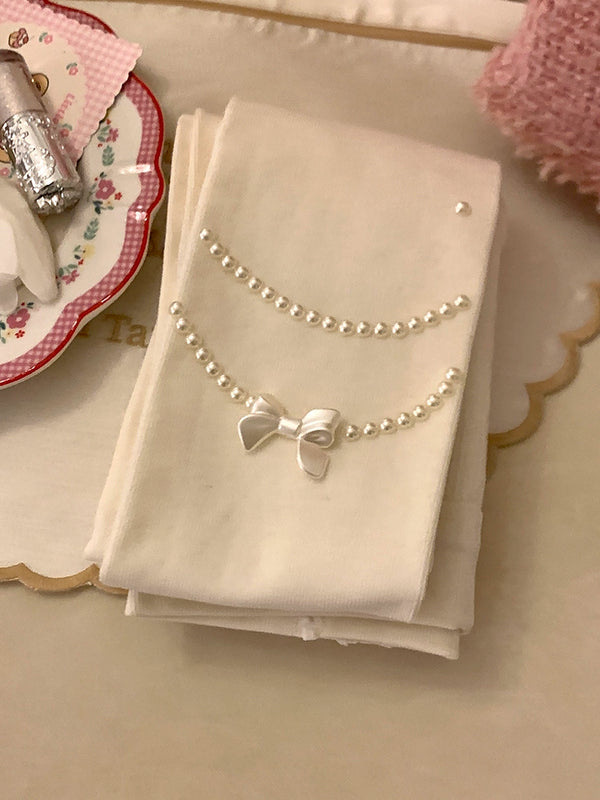 Fashion niche design pearl necklace Japanese jk white pantyhose women's milk white leggings
