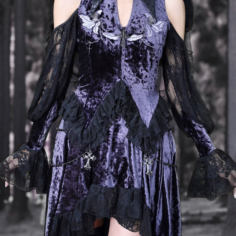 Luna Ritual Velvet Ambience Embroidery Tip Neck Lace Flared Sleeve Top Christmas