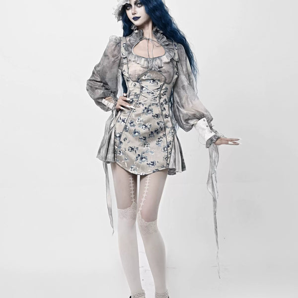 Gothic Jacquard Short Strap Slim Suspender Dress Christmas