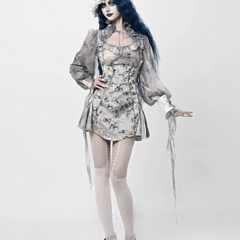 Gothic Jacquard Short Strap Slim Suspender Dress Christmas