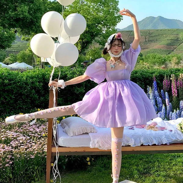 Fashion niche early spring purple handmade flowers niche lace Lolita high tube socks ballet girl socks