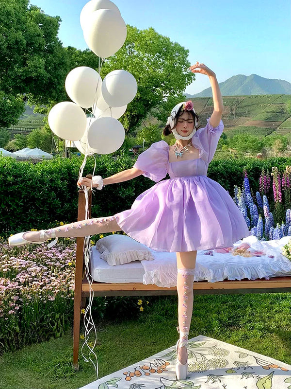 Fashion niche early spring purple handmade flowers niche lace Lolita high tube socks ballet girl socks