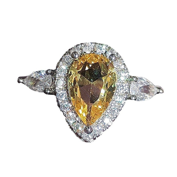 European and American new minimalist yellow pear shaped diamond zircon ring trend