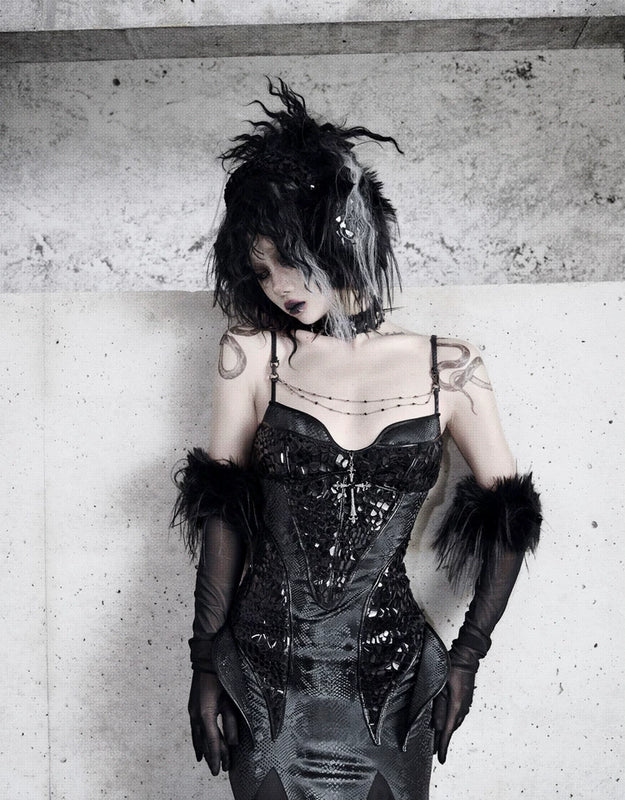 Original ◆ Snake eyes shadow snake pattern stretch gothic suspender dress dress mermaid dress christmas halloween dress