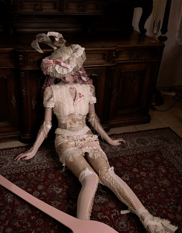 Crew Neck Hollow Elegant Love Vintage Short Lace Top Christmas Halloween Top