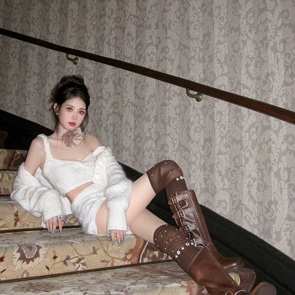 Fashion niche autumn and winter unlimited hoarding/knee stacking socks women's thickened warm half-length stockings knee pads