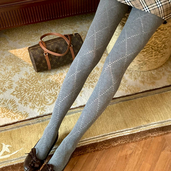 Fashion niche, power type same diamond socks hollow pantyhose autumn and winter thin cotton micro-pressure thin Grey