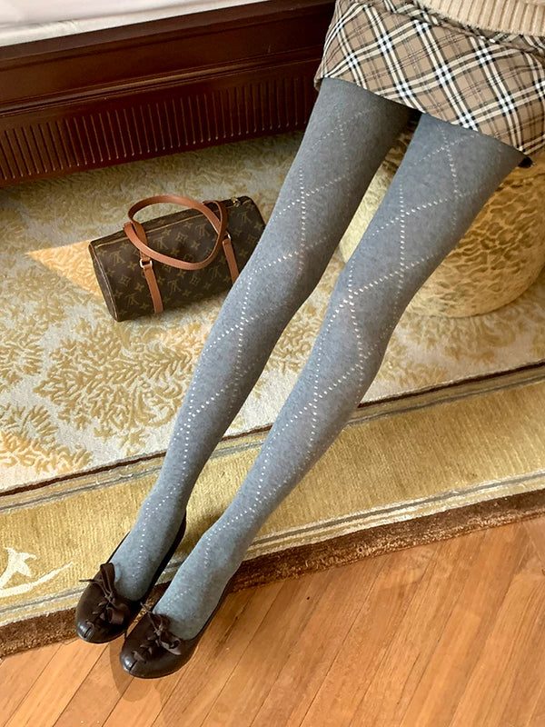 Fashion niche, power type same diamond socks hollow pantyhose autumn and winter thin cotton micro-pressure thin Grey