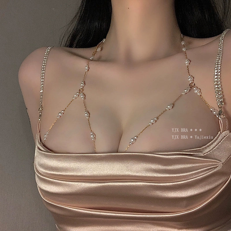 Chest chain men's and women's large size extension chain 100kg collarbone body chain necklace jewelry flash diamond sexy European and American bikini