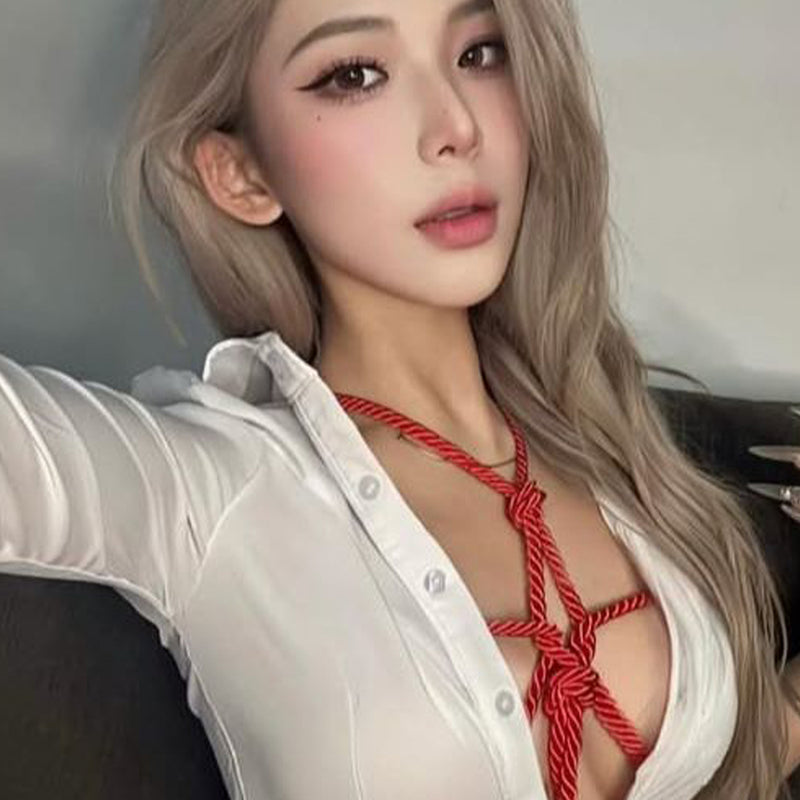 Pure Desire Style Sexy Hot Girl Lace Patchwork Temptation Uniform Shirt Set