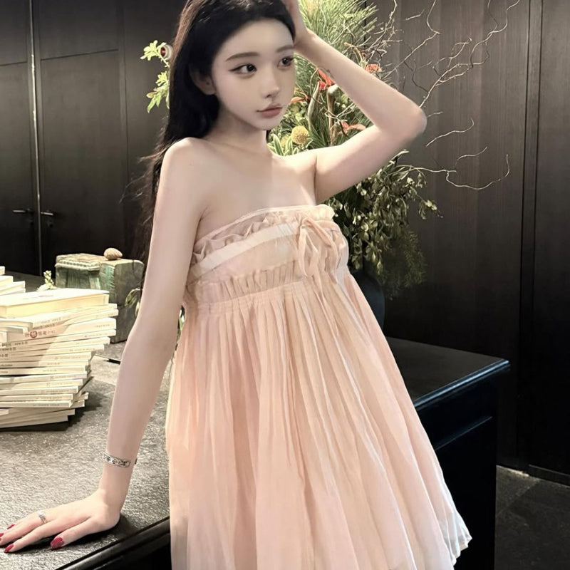 Pure Desire Style Sexy Hot Girl Pink Strap Dress for Women Summer Beach Vacation Slimming Beach Bodycon Short Dress