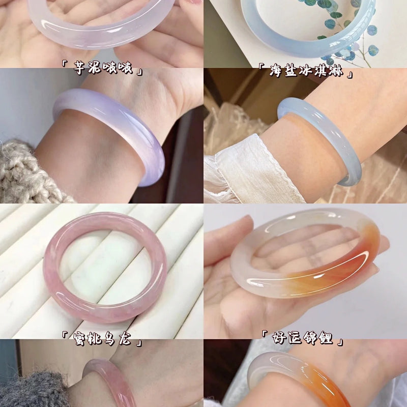 10mm New Chinese Style Ice Transparent White Agate White Moonlight Bracelet Imitation Agate Bracelet Lychee Frozen Round Bracelet Trendy Women