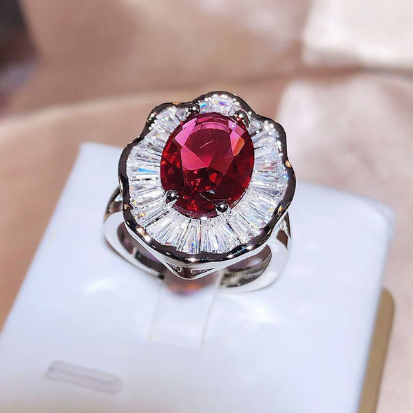 Romantic Sexy Temperament Exaggerated Ring Red Full Diamond Flower Haoshi Personalized Index Finger Ring Rhinestone Gift Ring