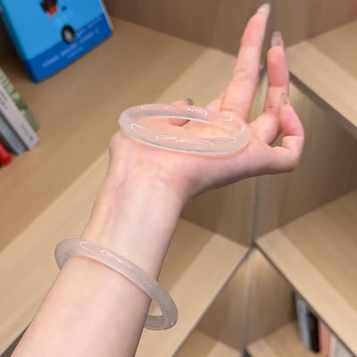 Super Fairy Imitation Jade Niche Dingdang Bracelet Ancient Style Glass Chinese Style Friendship Bracelet Fashion White Transparent Bracelet