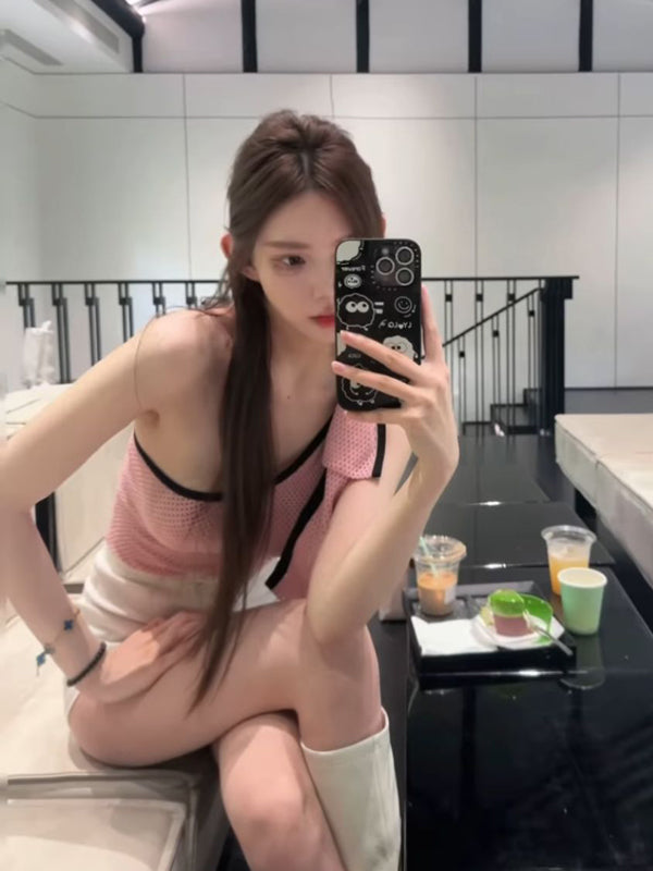 Pure Desire Style Sexy Hot Girl Halter Neck Strap Vest Women Summer Beach Vacation Slimming Beach Bowknot One-shoulder Top