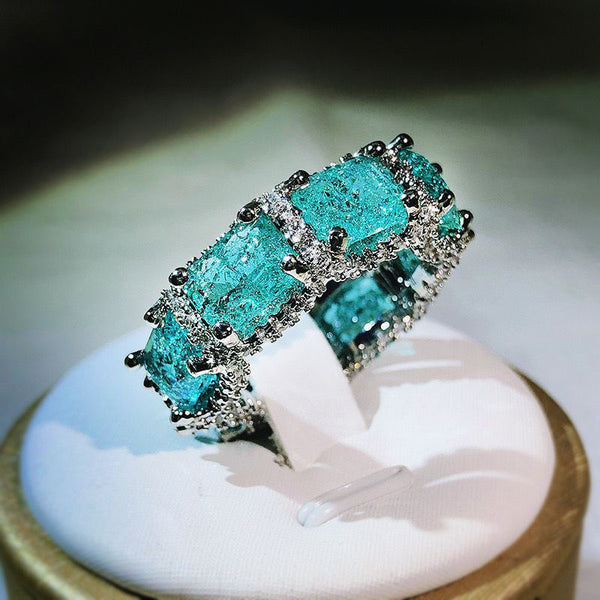 Celebrity temperament haute couture new heavy industry inlaid aquamarine topa ring high-grade zircon luxury full diamond ring