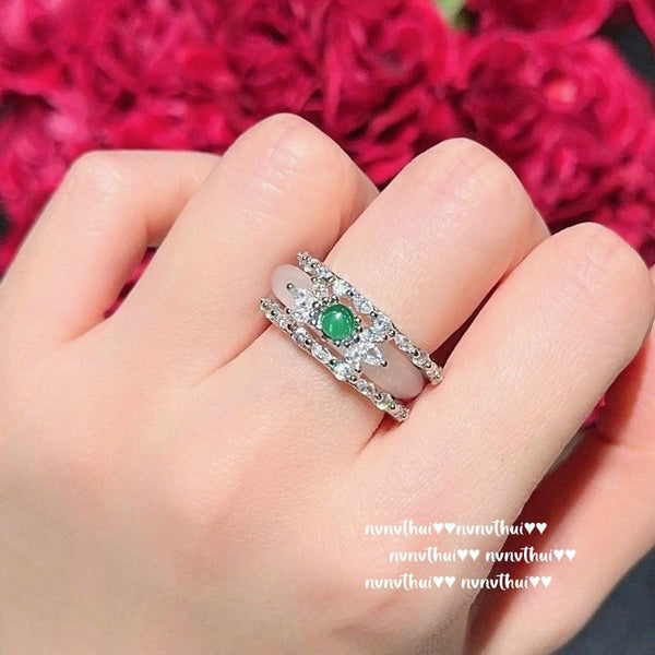 Thousand gold style noble flower opal luxury frozen white ring high ice transparent light luxury national style new Chinese ring