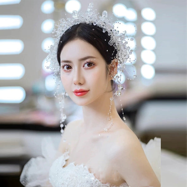 2024 New Forest Style Fairy Bride Hair Accessories Toast Dress Crown Crystal Transparent Side Clip Hairband Fairy Accessories