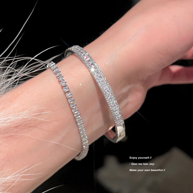 Full diamond bracelet silver flash gorgeous bracelet texture light luxury stacking suit simple and versatile