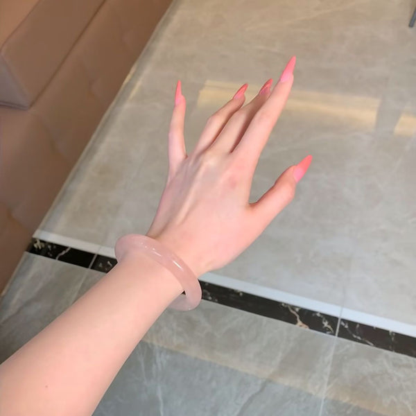 Ancient Style Chinese One-Step Glass Cat's Eye Stone Imitation Jade Bracelet Jade Bracelet Same Style Pink Bracelet Sweet