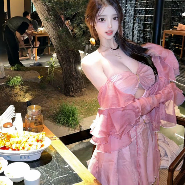 Pure Desire Style Sexy Hot Girl Strapless Flowing Tulle Mermaid Dress Women Summer New Slim Fit Birthday Long Dress Women