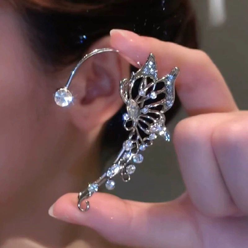 Hollow super fairy butterfly zircon elf ear hanging women's earbone earrings niche temperament women's light luxury fashion earrings