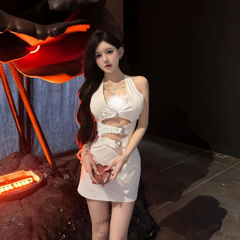 Pure Desire Style Sexy Hot Girl Hollow Out Backless Dress Women Summer Beach Vacation White Hollow Out Backless Dress