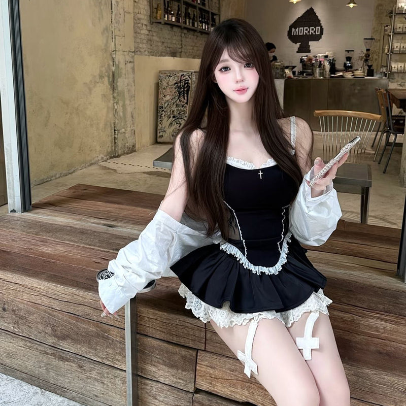 Pure Desire Style Sexy Hot Girl Lace Patchwork Camisole Women Summer Home Black Hollow Red Backless Camisole
