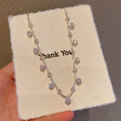 Clear feeling full diamond opal necklace simple light luxury Japanese and Korean collarbone chain