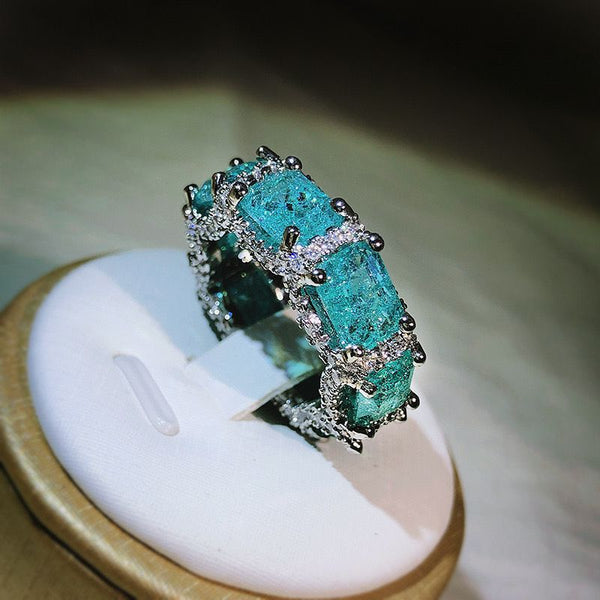 Celebrity temperament haute couture new heavy industry inlaid aquamarine topa ring high-grade zircon luxury full diamond ring