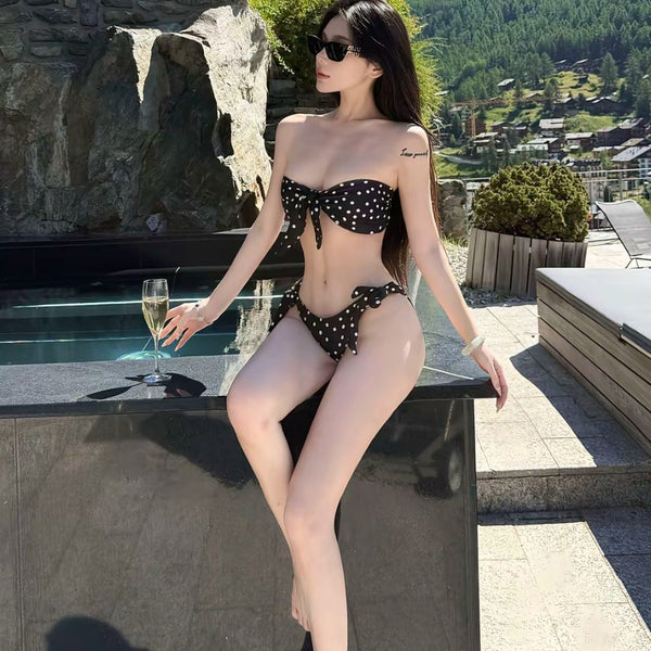 Pure Desire Style Sexy Hot Girl Bikini Swimsuit for Women with Small Bust, Push-Up, Slimming, Hot Spring Vacation, Beach Polka Dot Swimsuit for Women