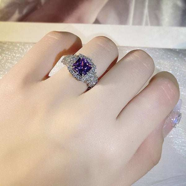 Color ring ins light luxury high sense super luxury inlaid purple bright diamond versatile opening ring full of diamonds