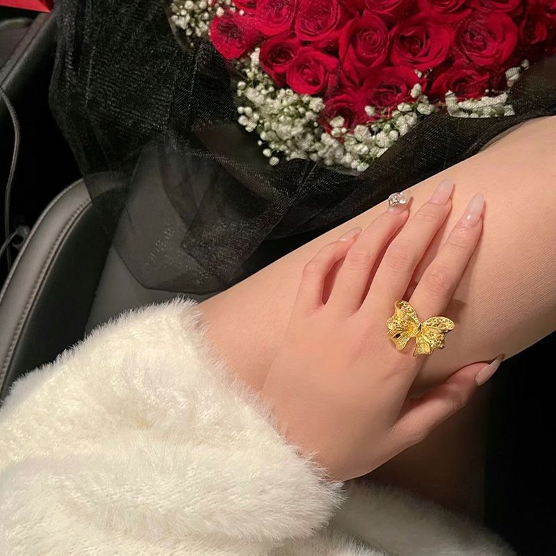 Pure desire, high-end bow, golden ring, princess engagement, Valentine's Day recommended opening, extravagant thousand gold wind ring