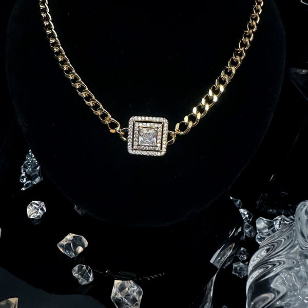 Advanced design square diamond necklace collarbone chain