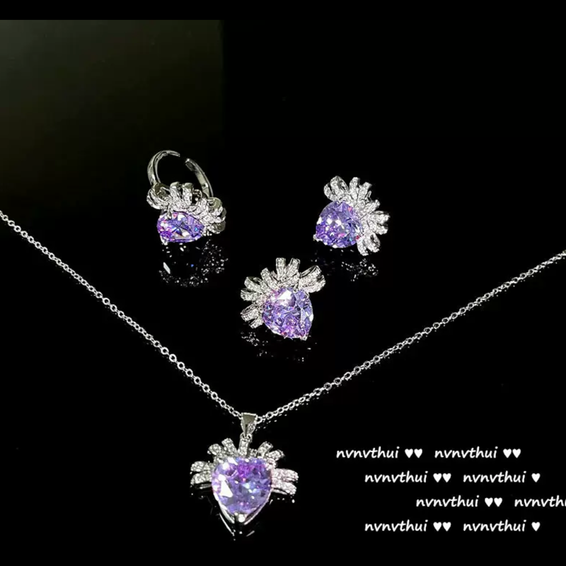 Purple Mystery INS Sexy Bright Light Luxury Lady Love Rhinestone Necklace Set