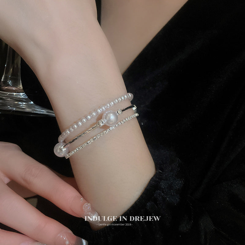 Pearl Elastic Bracelet for Women New High-End Sense Bracelet Light Luxury Niche Exquisite Summer Versatile Hand Jewelry