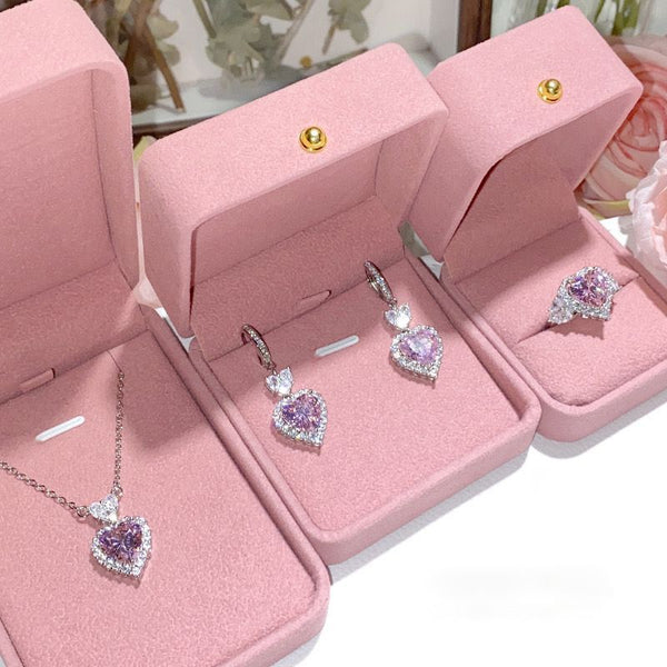 Celebrity temperament luxury rhinestone pink love full diamond stud earrings set French romantic heart earrings fashion light luxury