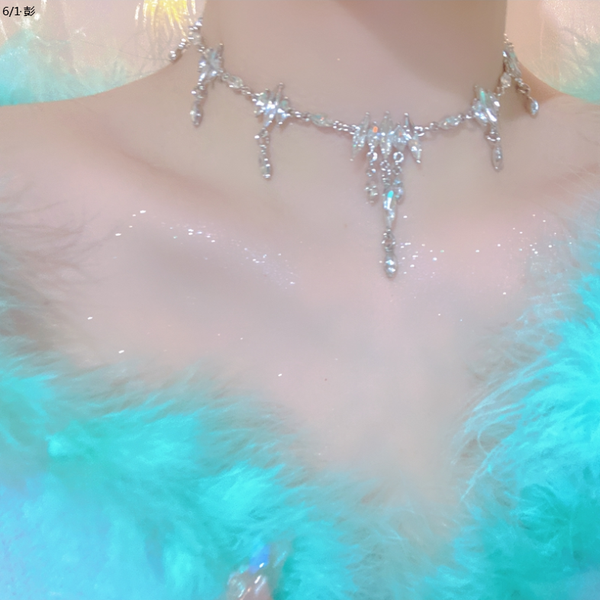 Qingshui Lingzi - Super Fairy Temperament Niche Full Diamond Tassel Design Sense Choker Necklace Party Dress Accessories for Women