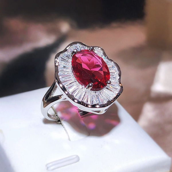 Romantic Sexy Temperament Exaggerated Ring Red Full Diamond Flower Haoshi Personalized Index Finger Ring Rhinestone Gift Ring