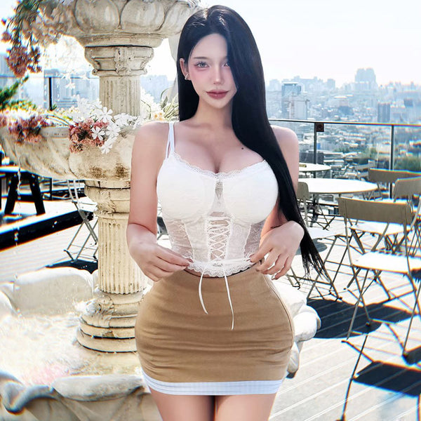 Pure Desire Style Sexy Hot Girl Lace Strap Vest Women Summer Beach Vacation Slimming Beach See-through Strap Vest